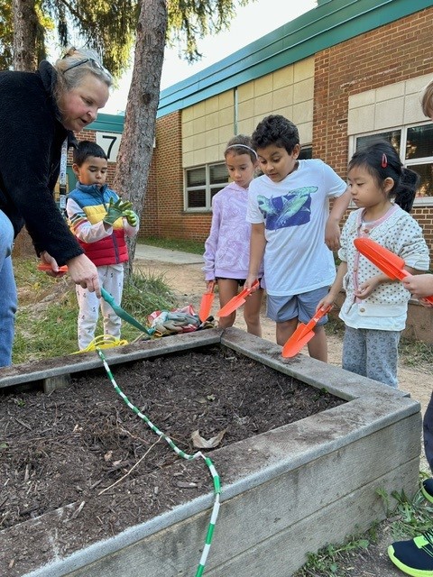 Students planting bulbs for Journey North Project. 