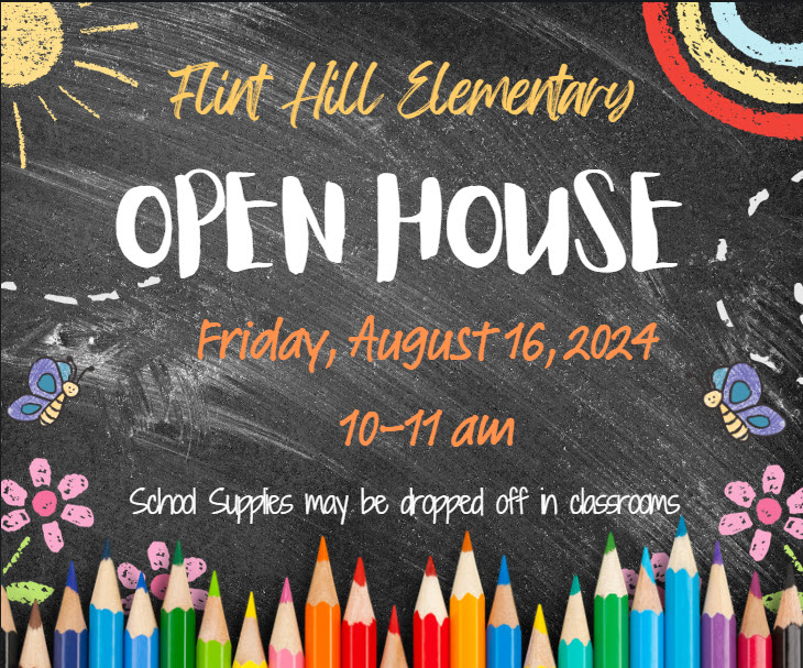 Open House Friday, August 16, 2024 from 10-11 am. Bring school supplies.